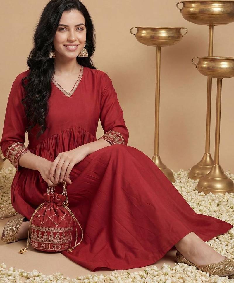 Women Ethnic Motifs Embroidered Empire Thread Work Liva Kurta with Trousers