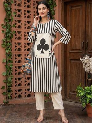 Women Striped Regular Pure Cotton Kurta with Trousers 1