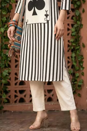 Women Striped Regular Pure Cotton Kurta with Trousers