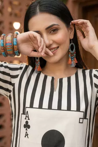 Women Striped Regular Pure Cotton Kurta with Trousers
