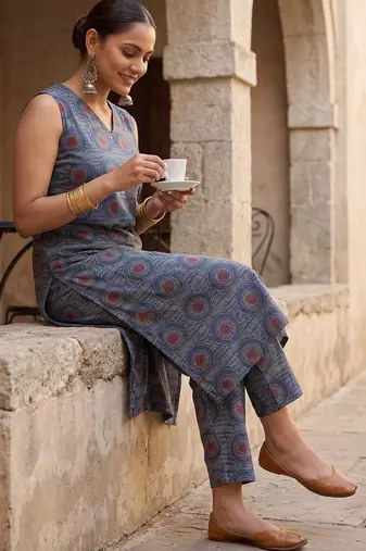 Women Printed Regular Pure Cotton Kurta with Trousers