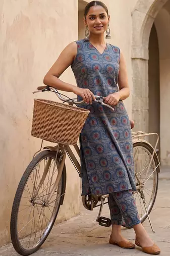 Women Printed Regular Pure Cotton Kurta with Trousers