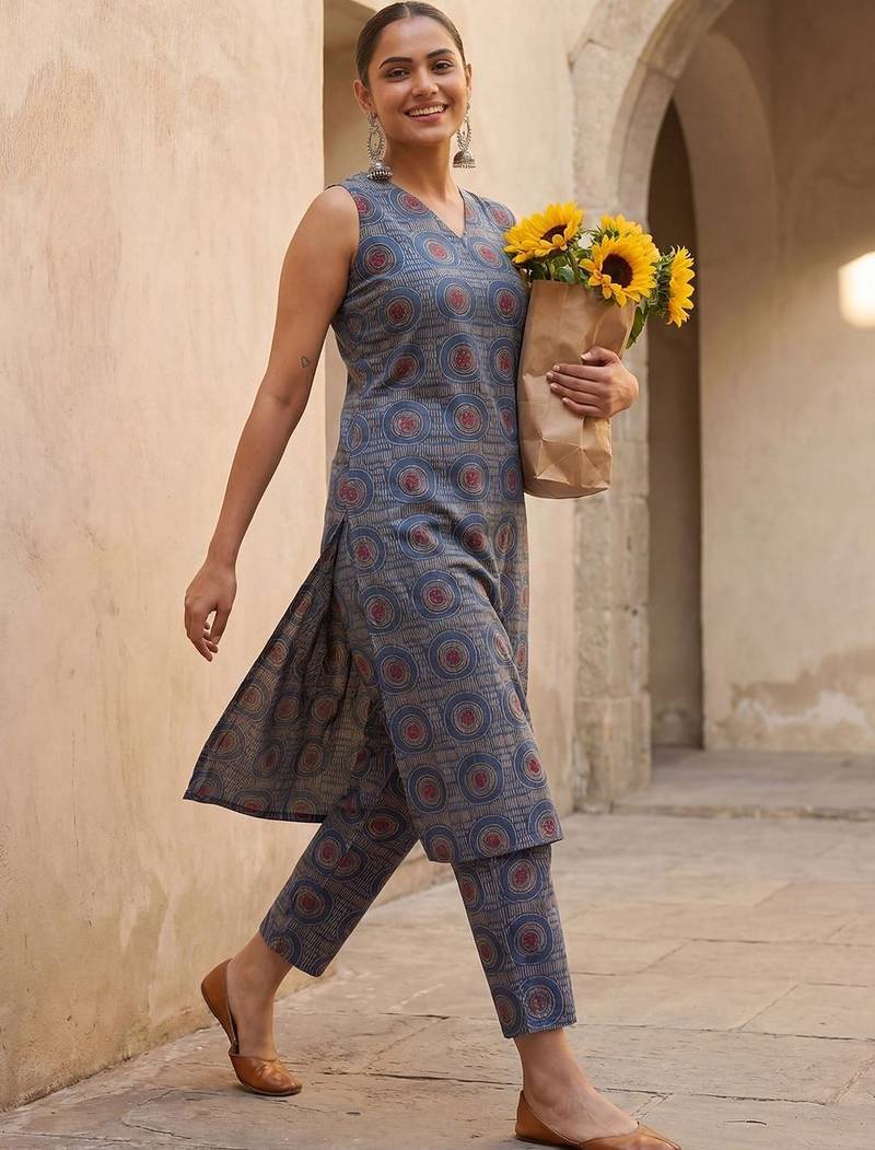 Women Printed Regular Pure Cotton Kurta with Trousers