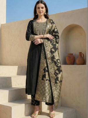 Women Ethnic Motifs Embroidered Regular Kurta with Trousers & With Dupatta 1