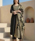 Women Ethnic Motifs Embroidered Regular Kurta with Trousers & With Dupatta