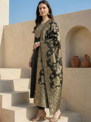 Women Ethnic Motifs Embroidered Regular Kurta with Trousers & With Dupatta 2