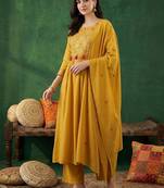 Women Ethnic Motifs Embroidered Empire Thread Work Kurta with Trousers & With Dupatta