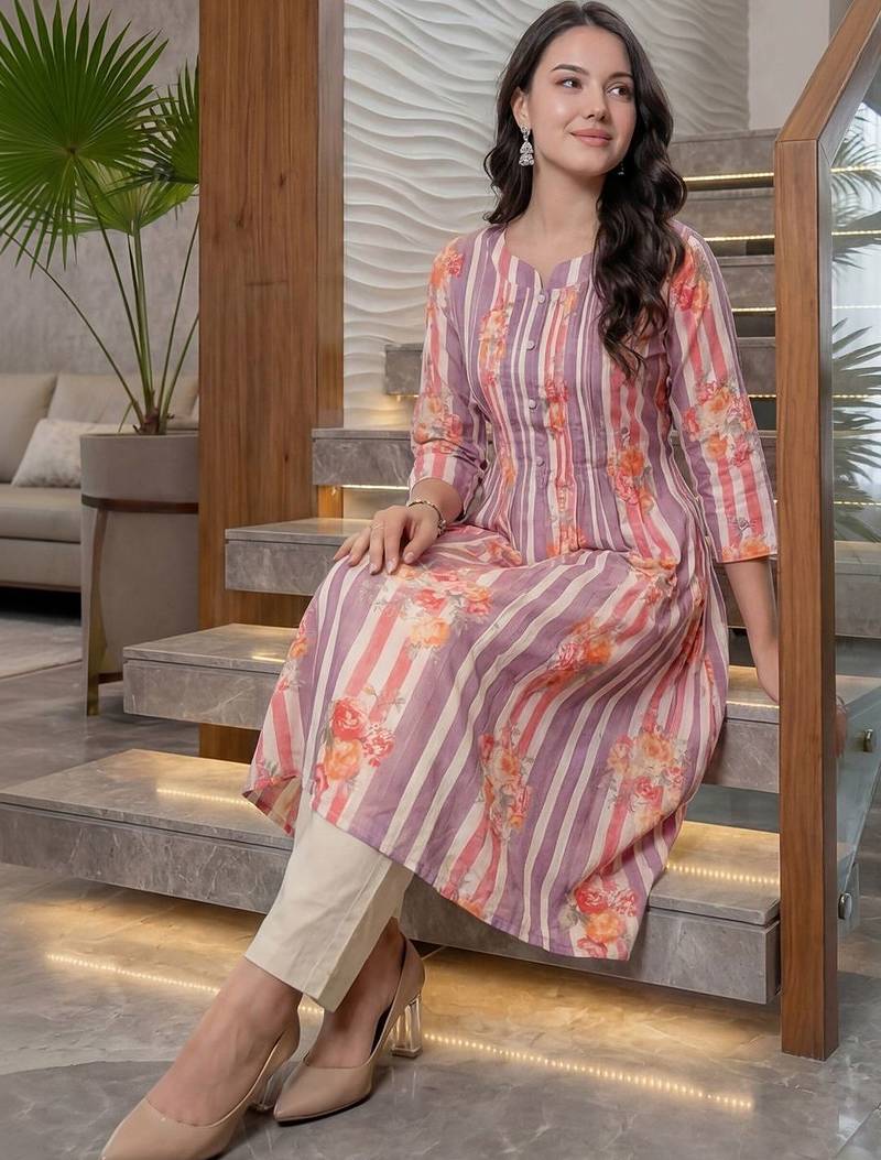 Women Floral Printed Regular Pure Cotton Kurta with Trousers