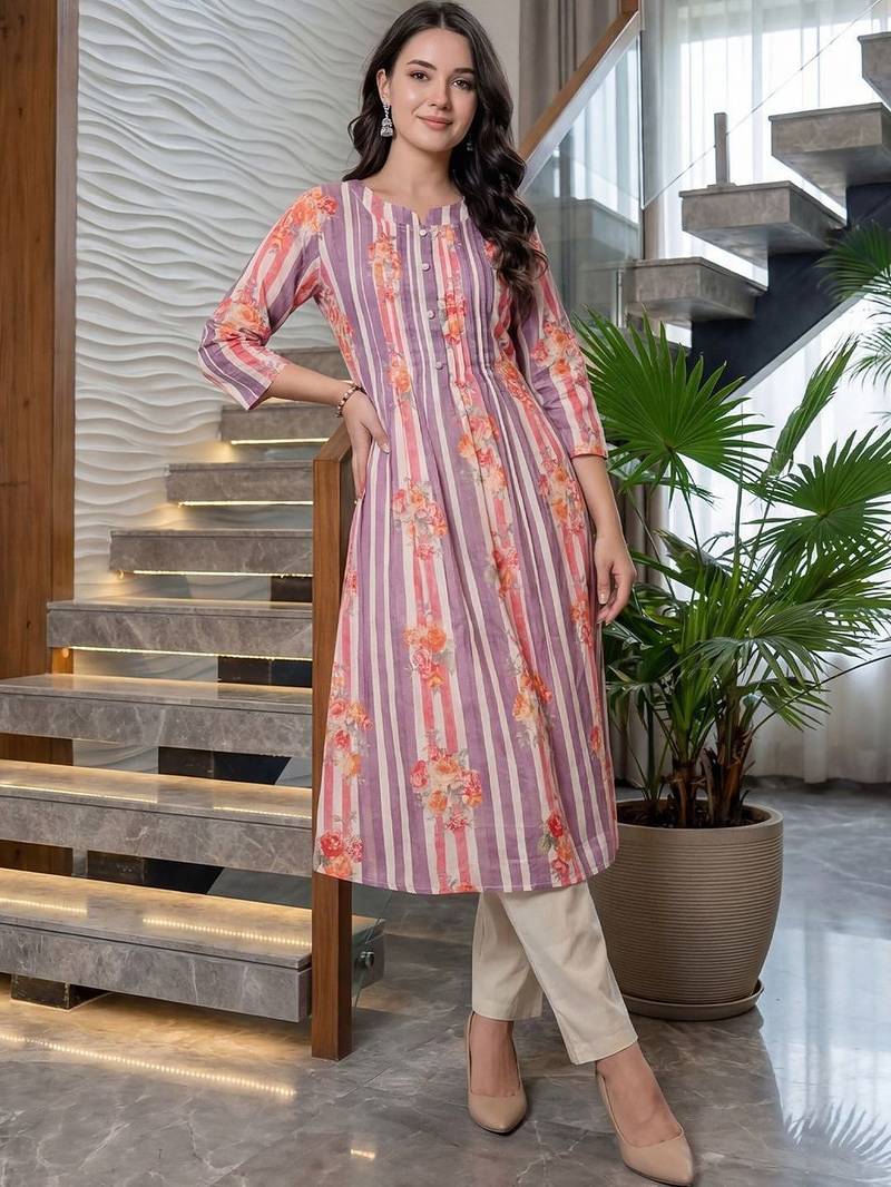 Women Floral Printed Regular Pure Cotton Kurta with Trousers