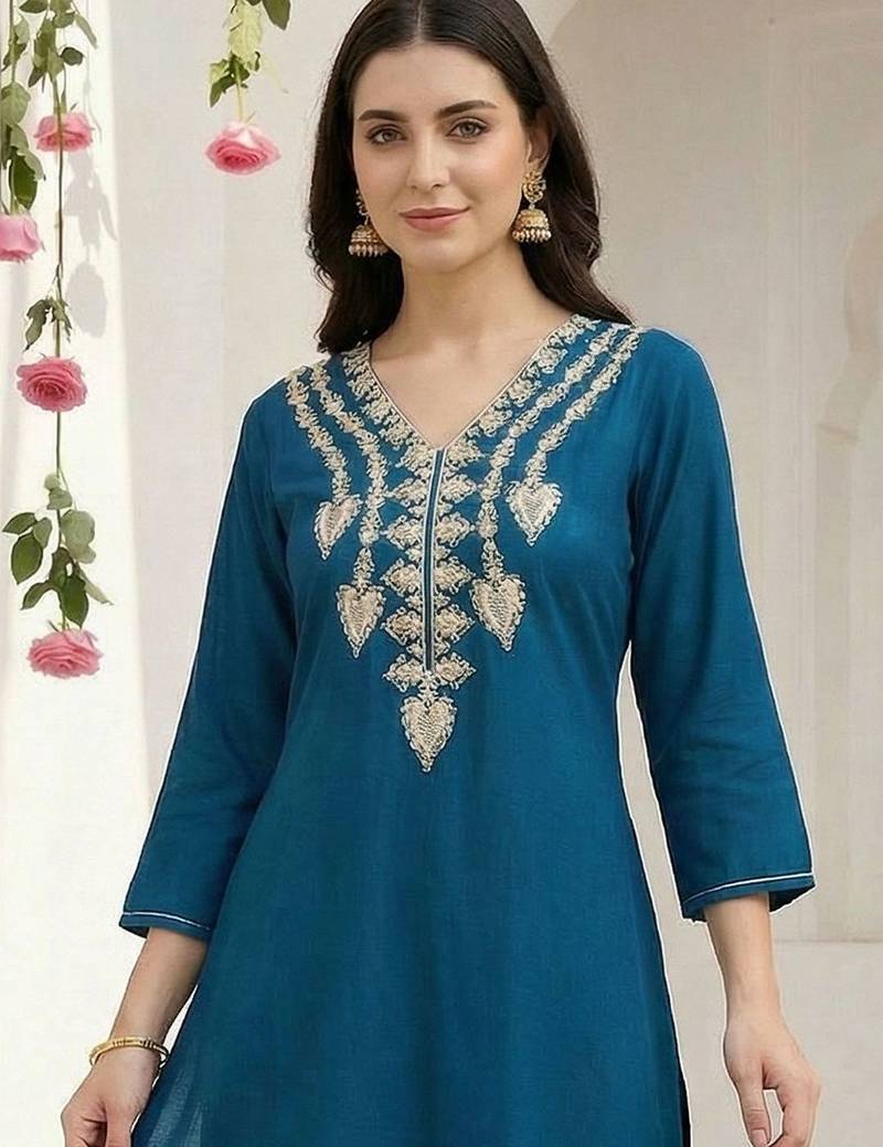 Women Ethnic Motifs Embroidered Regular Thread Work Kurta with Trousers