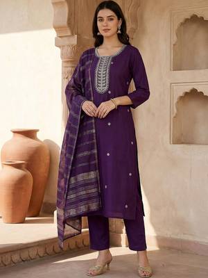 Women Ethnic Motifs Embroidered Regular Kurta with Trousers & With Dupatta 1
