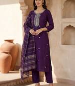 Women Ethnic Motifs Embroidered Regular Kurta with Trousers & With Dupatta