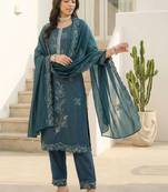 Women Floral Embroidered Regular Thread Work Kurta with Trousers & With Dupatta