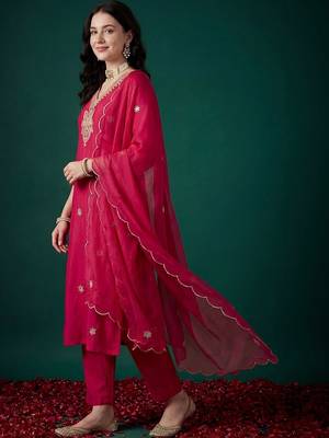 Women Ethnic Motifs Embroidered Regular Thread Work Kurta with Trousers & With Dupatta 1