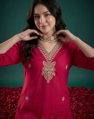 Women Ethnic Motifs Embroidered Regular Thread Work Kurta with Trousers & With Dupatta 2