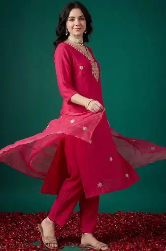 Women Ethnic Motifs Embroidered Regular Thread Work Kurta with Trousers & With Dupatta