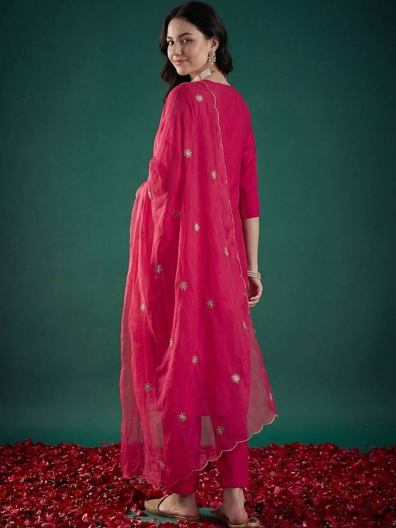 Women Ethnic Motifs Embroidered Regular Thread Work Kurta with Trousers & With Dupatta