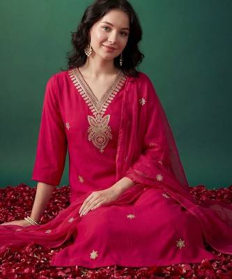 Women Ethnic Motifs Embroidered Regular Thread Work Kurta with Trousers & With Dupatta 5