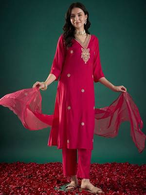 Women Ethnic Motifs Embroidered Regular Thread Work Kurta with Trousers & With Dupatta 6