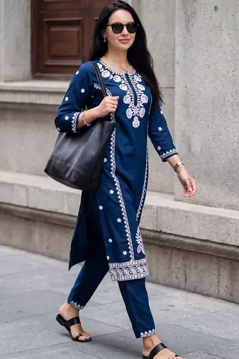 Women Ethnic Motifs Embroidered Regular Thread Work Kurta with Trousers
