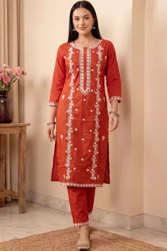 Women Ethnic Motifs Embroidered Regular Thread Work Kurta with Trousers