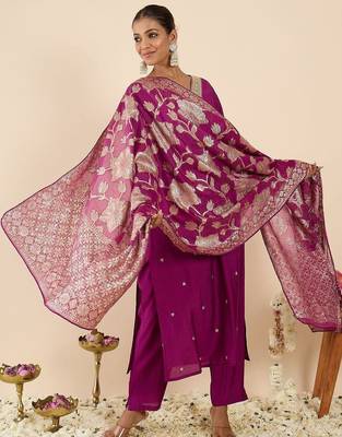 Women Ethnic Motifs Embroidered Regular Kurta with Trousers & With Dupatta 1