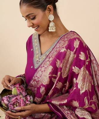 Women Ethnic Motifs Embroidered Regular Kurta with Trousers & With Dupatta 2