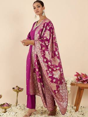 Women Ethnic Motifs Embroidered Regular Kurta with Trousers & With Dupatta 3