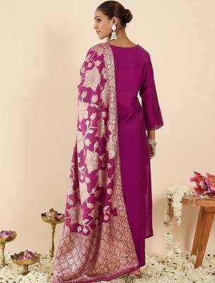 Women Ethnic Motifs Embroidered Regular Kurta with Trousers & With Dupatta 4