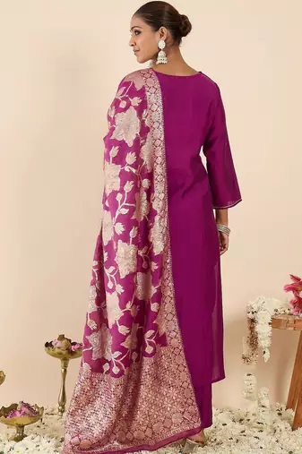 Women Ethnic Motifs Embroidered Regular Kurta with Trousers & With Dupatta