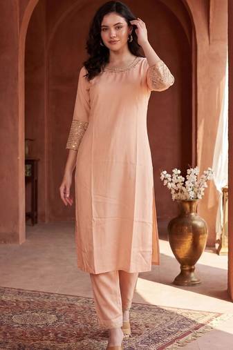 Women Regular Sequinned Kurta with Trousers