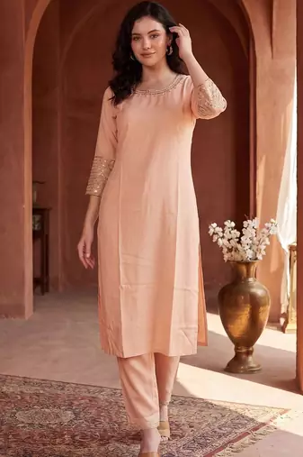 Women Regular Sequinned Kurta with Trousers