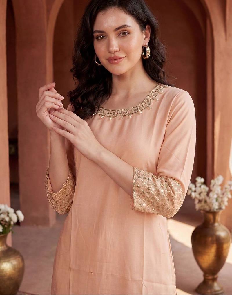 Women Regular Sequinned Kurta with Trousers