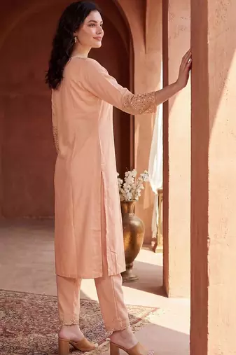 Women Regular Sequinned Kurta with Trousers
