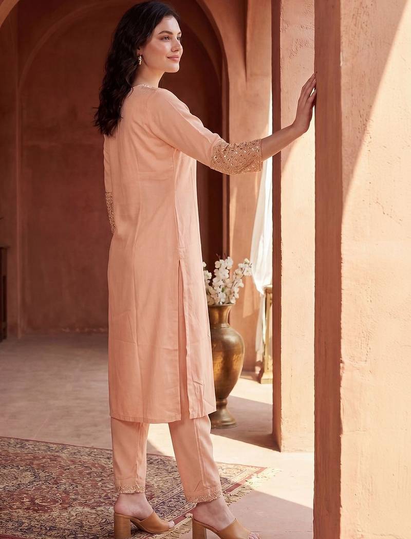 Women Regular Sequinned Kurta with Trousers
