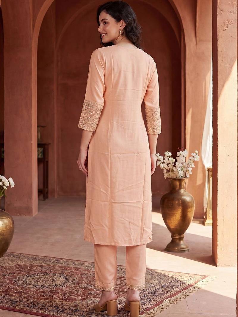 Women Regular Sequinned Kurta with Trousers
