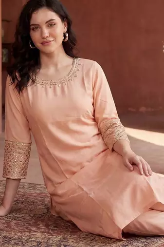 Women Regular Sequinned Kurta with Trousers