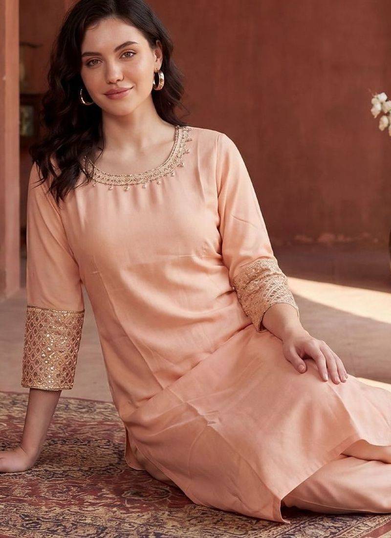 Women Regular Sequinned Kurta with Trousers