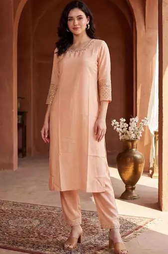 Women Regular Sequinned Kurta with Trousers