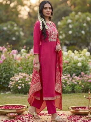 Women Ethnic Motifs Embroidered Regular Thread Work Kurta with Trousers & With Dupatta 5