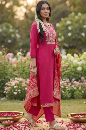 Women Ethnic Motifs Embroidered Regular Thread Work Kurta with Trousers & With Dupatta