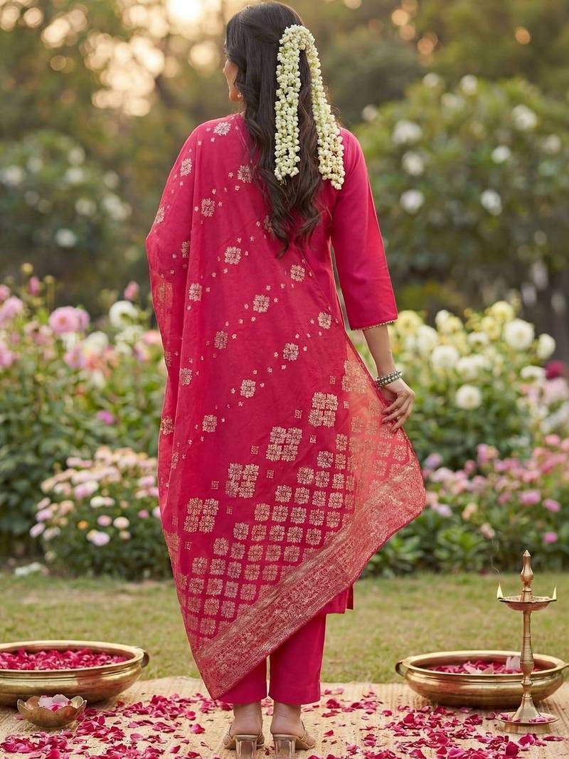 Women Ethnic Motifs Embroidered Regular Thread Work Kurta with Trousers & With Dupatta