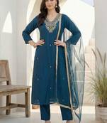 Women Ethnic Motifs Embroidered Regular Kurta with Trousers & With Dupatta
