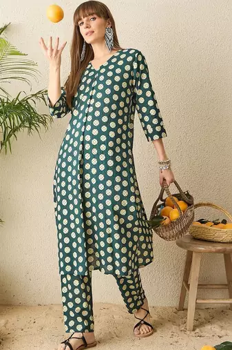 Women Printed Regular Pure Cotton Kurta with Trousers