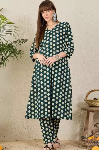 Women Printed Regular Pure Cotton Kurta with Trousers