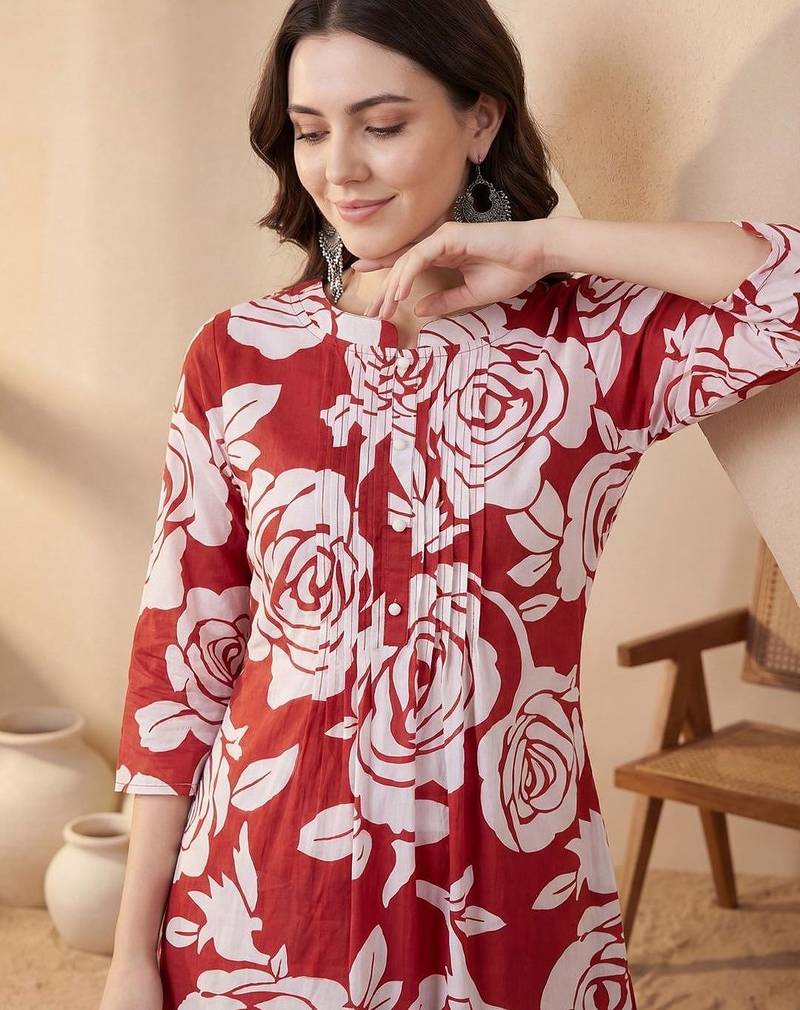 Women Floral Printed Regular Pure Cotton Kurta with Trousers