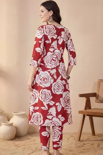 Women Floral Printed Regular Pure Cotton Kurta with Trousers