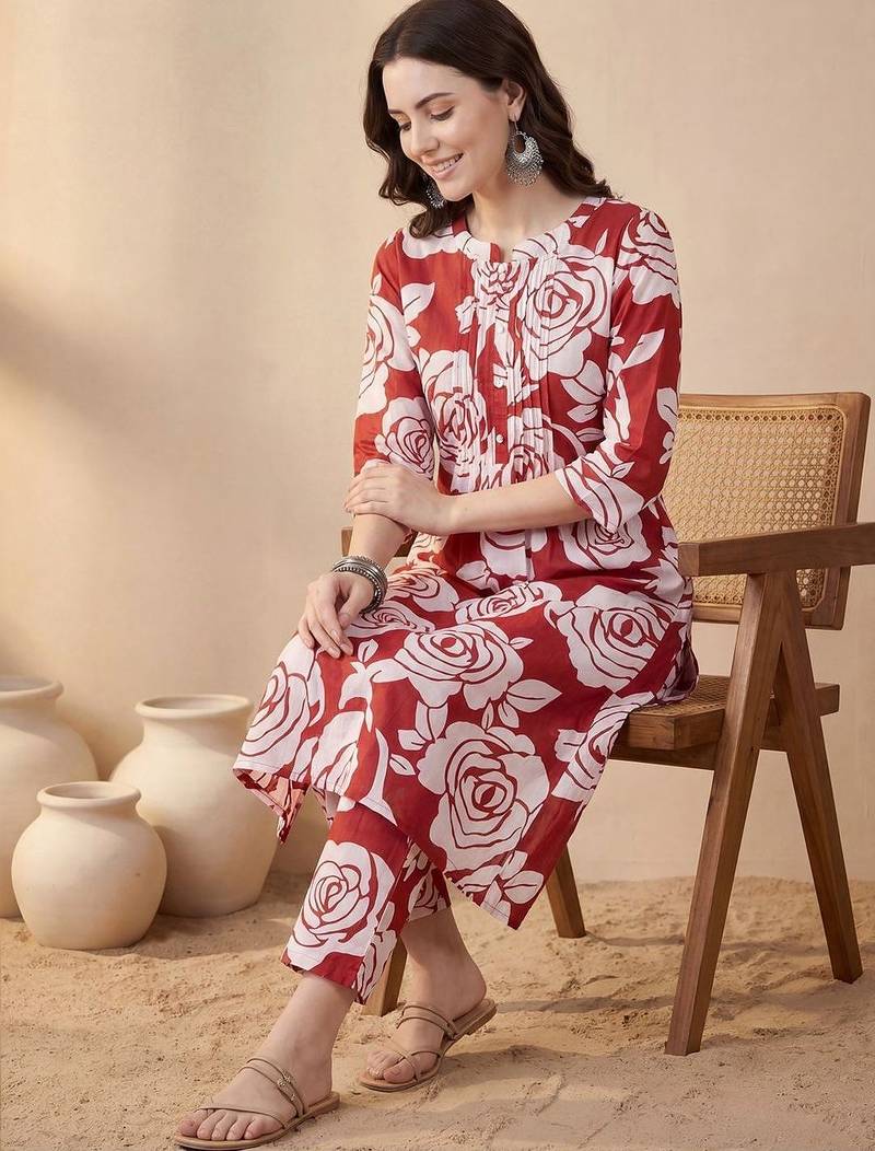 Women Floral Printed Regular Pure Cotton Kurta with Trousers