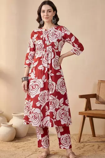 Women Floral Printed Regular Pure Cotton Kurta with Trousers