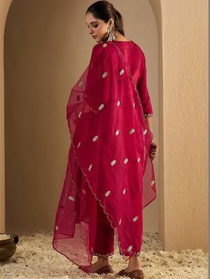 Women Ethnic Motifs Embroidered Regular Kurta with Trousers & With Dupatta 3